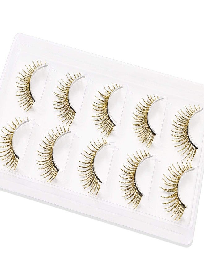 outopen 5 Pairs Glitter Lashes Halloween Gold Eyelashes Cosplay Makeup Gold Lashes Sequins Colored Lashes for Halloween Cosplay New Year Party Stage Makeup - Image 5